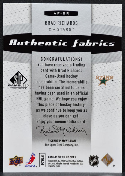 2010-11 SP Game Used Authentic Fabrics Brad Richards Dallas Stars Jersey 6199