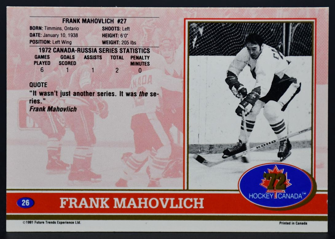 1991-92 Tendances futures Expérience Base Auto Frank Mahovlich 26 Auto