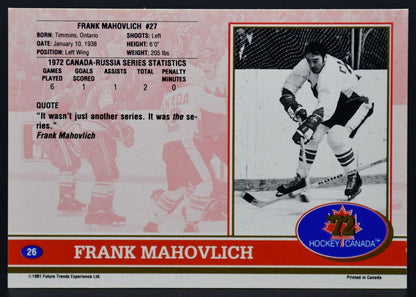 1991-92 Tendances futures Expérience Base Auto Frank Mahovlich 26 Auto