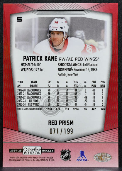2024-25 O-Pee-Chee Platinum Red Prism Patrick Kane 5 Red Wings 071/199 1358