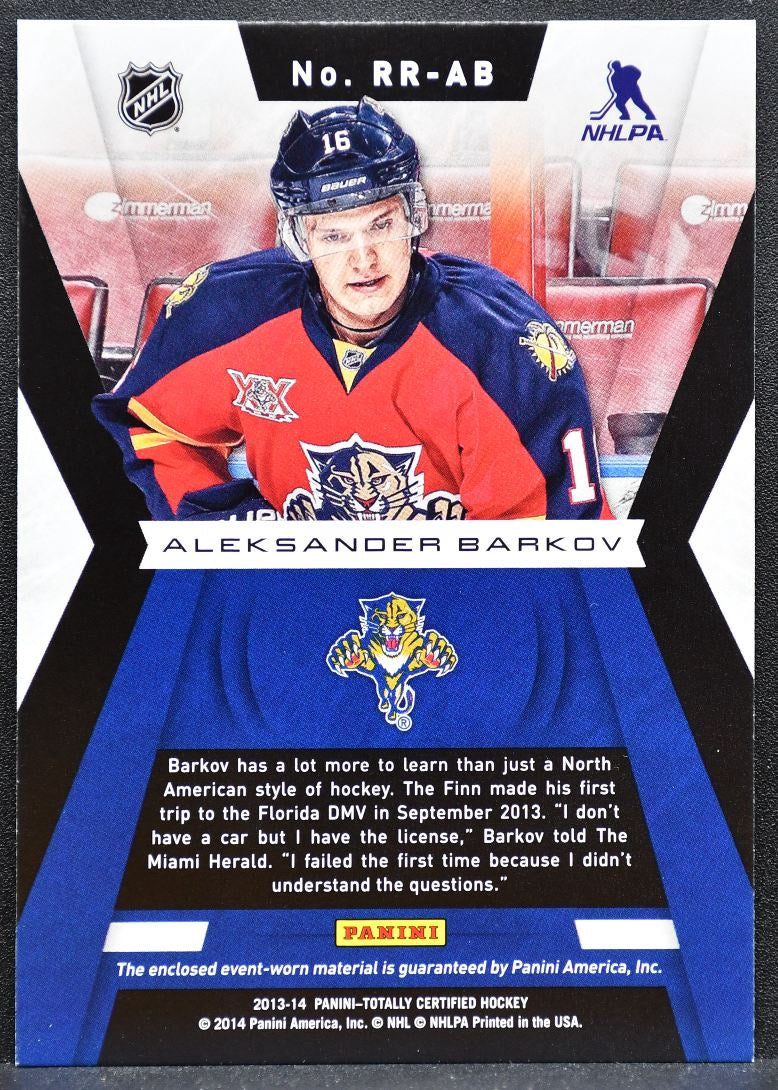 2013-14 Panini Totally Certified Rookie Roll Call Barkov Panthers RC Jersey 0462