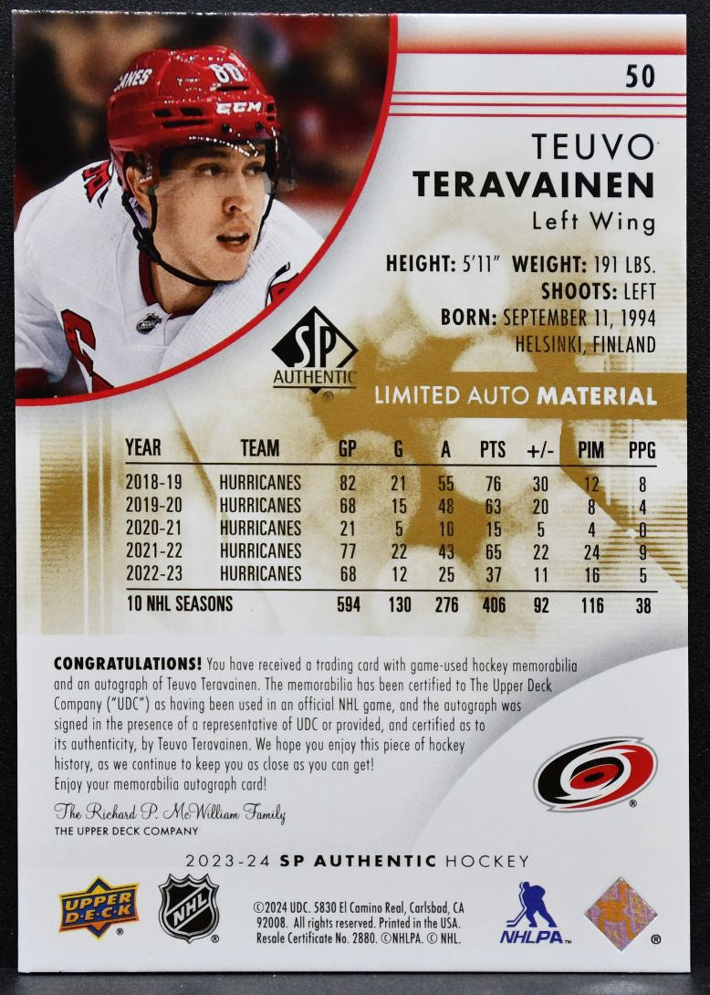 2023-24 SP Authentic Limited Auto Material Teuvo Teravainen Auto Patch 5725