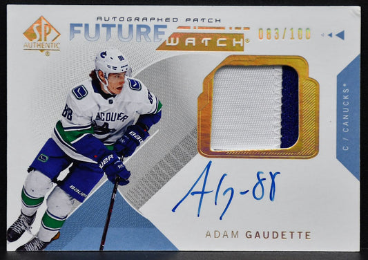 2018-19 SP Authentic Auto Patch Future Watch Limited Adam Gaudette 180 RC 100