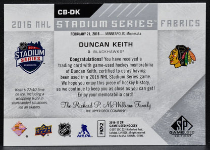 2016-17 SP Game Used 2016 Stadium Series Fabrics Keith Blackhawks Jersey 5111