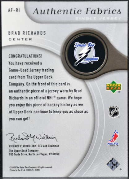 2006-07 SP Game Used Authentic Fabrics Brad Richards AF-RI Lightning Jersey 0535
