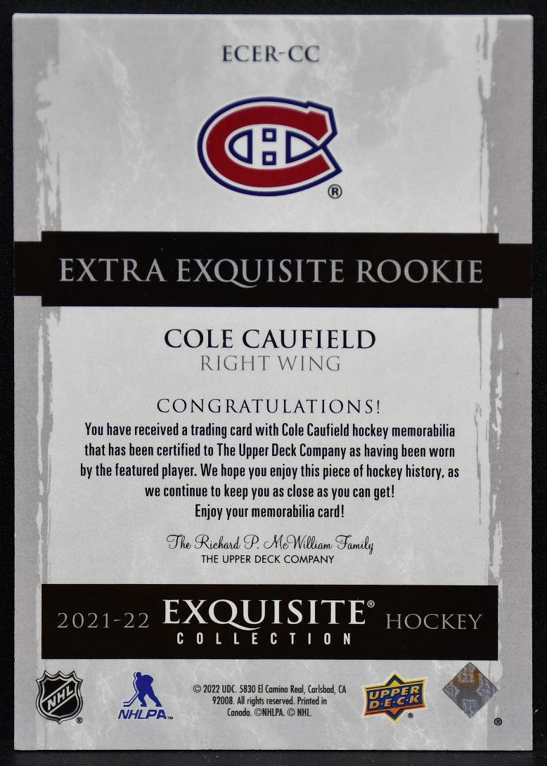 2021-22 UD Black Diamond Collection Caufield Canadiens RC 171/299 Jersey 3756