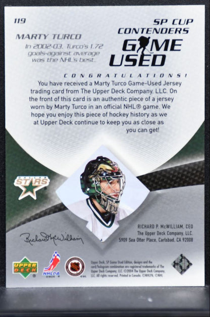 2003-04 SP Game Used Cup Contenders Jersey Marty Turco Dallas Stars Jersey 3889