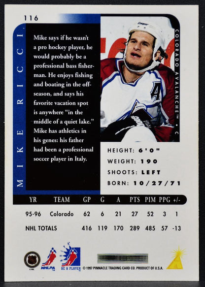 1996-97 Pinnacle Be a Player Autographs Mike Ricci 116 Avalanche Auto 1370