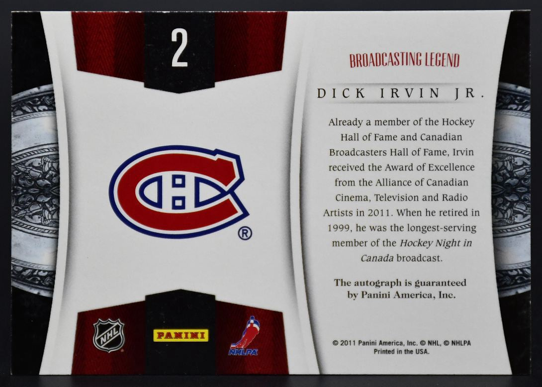 Carte autographiée Dick Irvin Jr. (2010-11 Panini Crown Royale Voices of the Game)