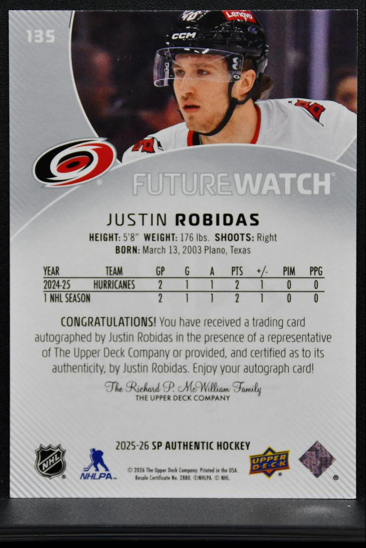 2025-26 SP Authentic Future Watch Auto Justin Robidas RC Auto 217/999 9720