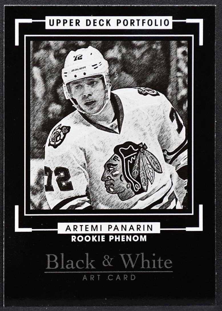 2015-16 UD Portfolio Black & White Art Card Artemi Panarin 338 Blackhawks RC 7948