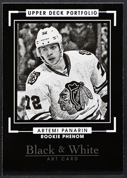 2015-16 UD Portfolio Black & White Art Card Artemi Panarin 338 Blackhawks RC 7948