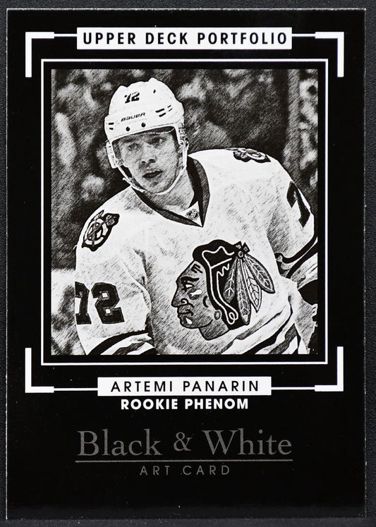 2015-16 UD Portfolio Black & White Art Card Artemi Panarin 338 Blackhawks RC 7948