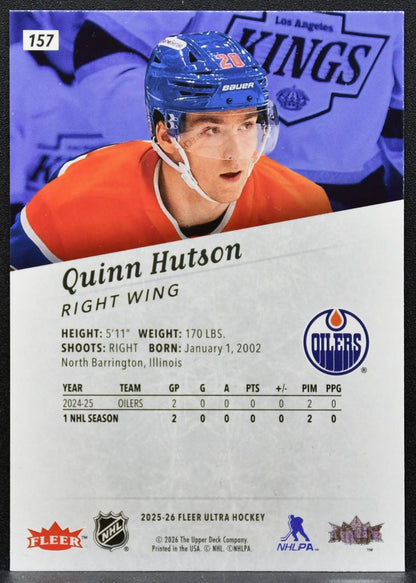 2025-26 Fleer Ultra Rookie Quinn Hutson 157 Edmonton Oilers RC 3950