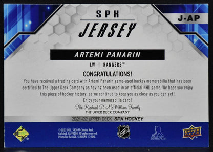 2021-22 SPx Jersey Artemi Panarin J-AP New York Rangers Jersey 6941