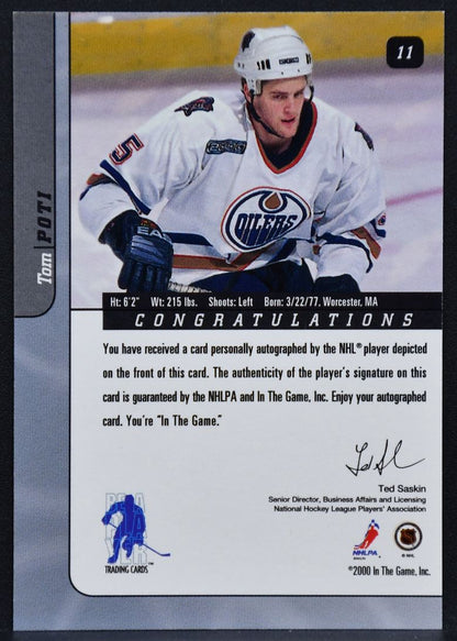 2000-01 Be a Player Signature Series Auto Gold Tom Poti 11 Oilers Auto 0096
