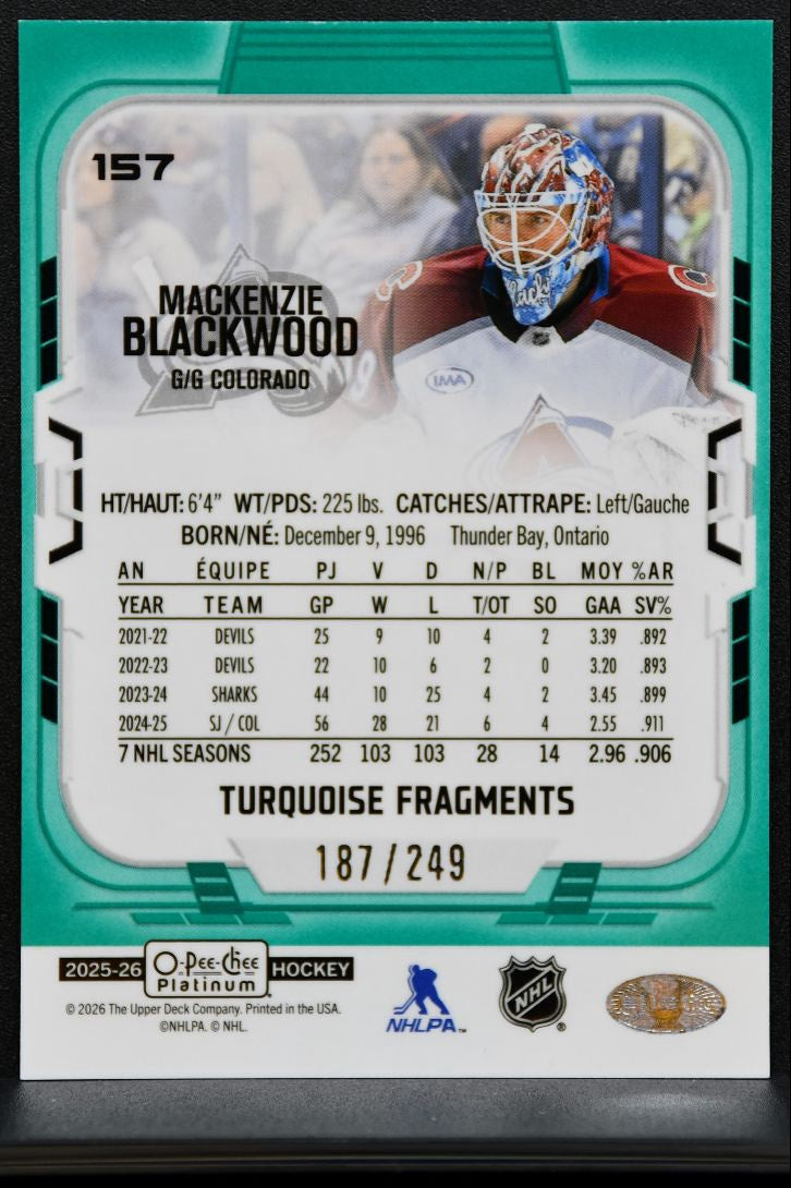 2025-26 O Pee Chee Platinum Turquoise Fragments Blackwood Avalanche 187/249 7870