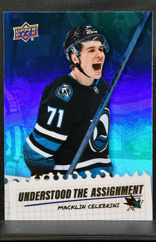 2025-26 UD Extended Series Understood the Assignment Celebrini Sharks RC 0915