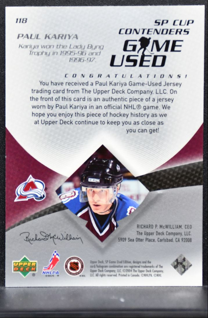 2003-04 SP Game Used Cup Contenders Paul Kariya Colorado Avalanche Jersey 3988