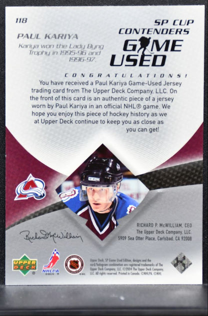 2003-04 SP Game Used Cup Contenders Paul Kariya Colorado Avalanche Jersey 3988