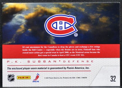 2011-12 Panini Pinnacle Game Night Materials P.K. Subban 32 Jersey 7307