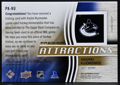2023-24 UD Premier Andrei Kuzmenko PA-KU Vancouver Canucks 08 /35 Patch