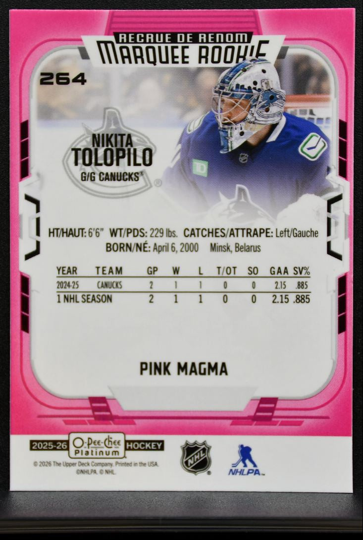 2025-26 O Pee Chee Platinum Marquee Rookie Pink Magma Nikita Tolopilo RC 8297