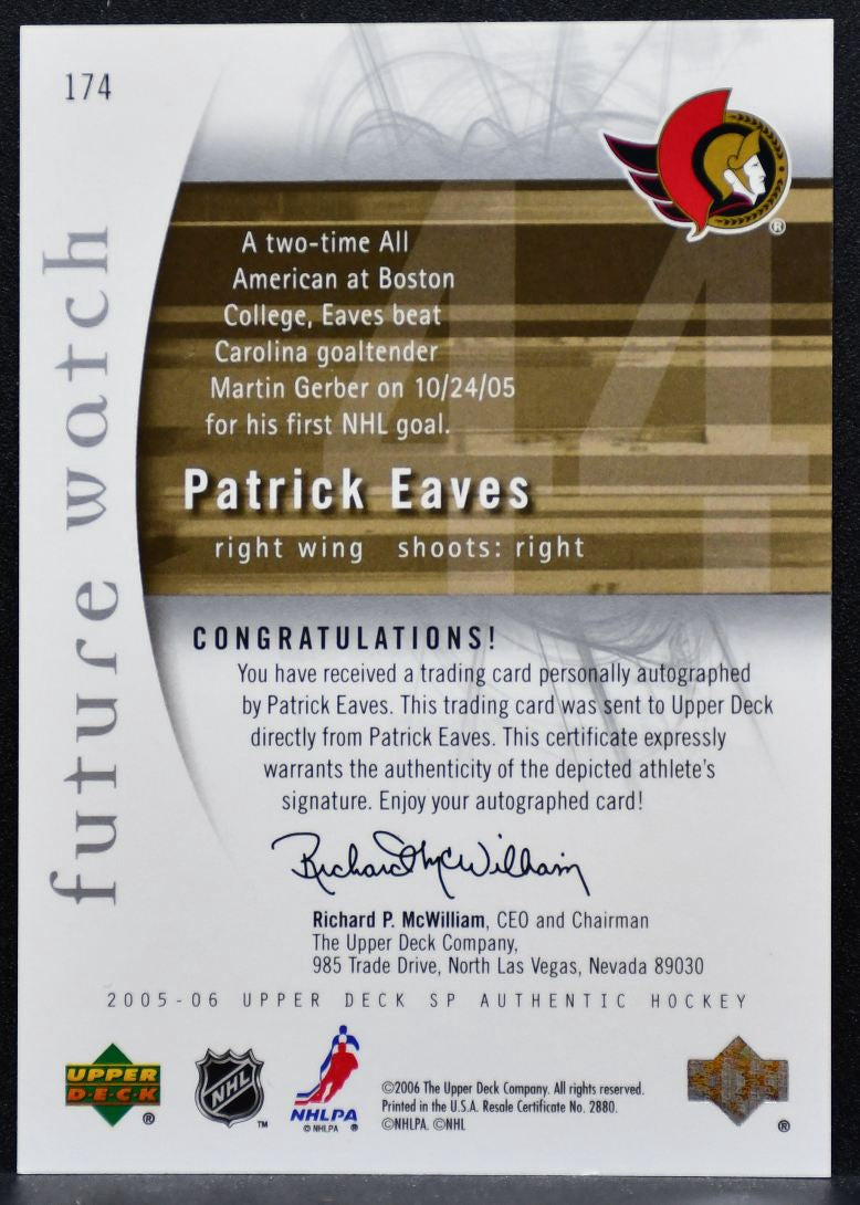2005-06 SP Authentic Future Watch Auto Patrick Eaves RC Auto 640/999 6143