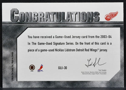 2003-04 ITG Used Signature Series Jerseys Nicklas Lidstrom Red Wings Jersey 1175