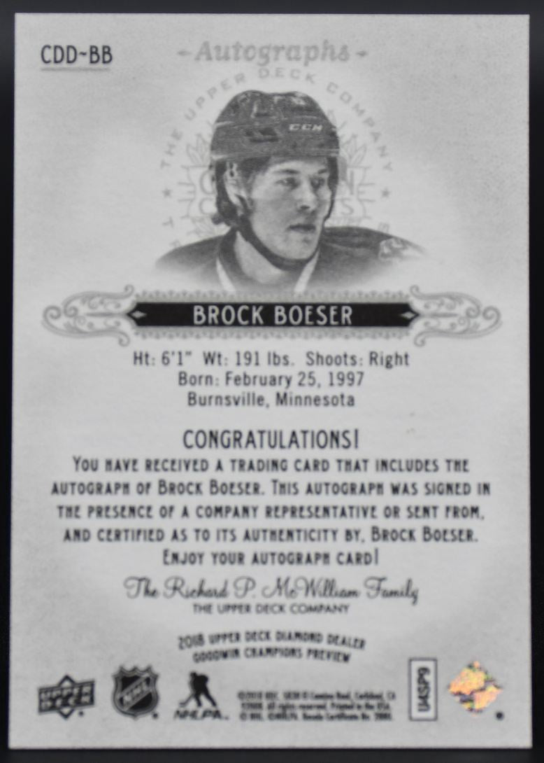 2018-19 Goodwin Champions Preview Autographs Brock Boeser CDD-BB Auto