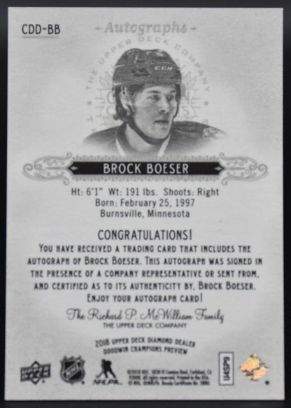 2018-19 Goodwin Champions Preview Autographs Brock Boeser CDD-BB Auto