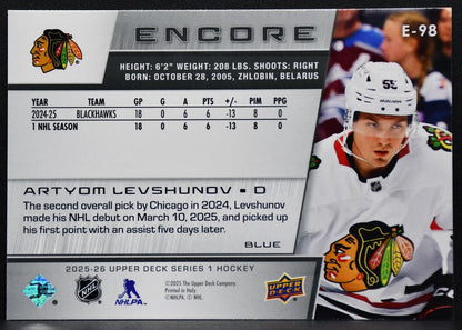 2025-26 Upper Deck Series 1 Encore Blue Artyom Levshunov E-98 RC 7336