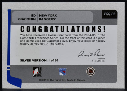 2004-05 ITG Franchises US East Goalie Gear Giacomin EGG-06 Rangers Glove 3497