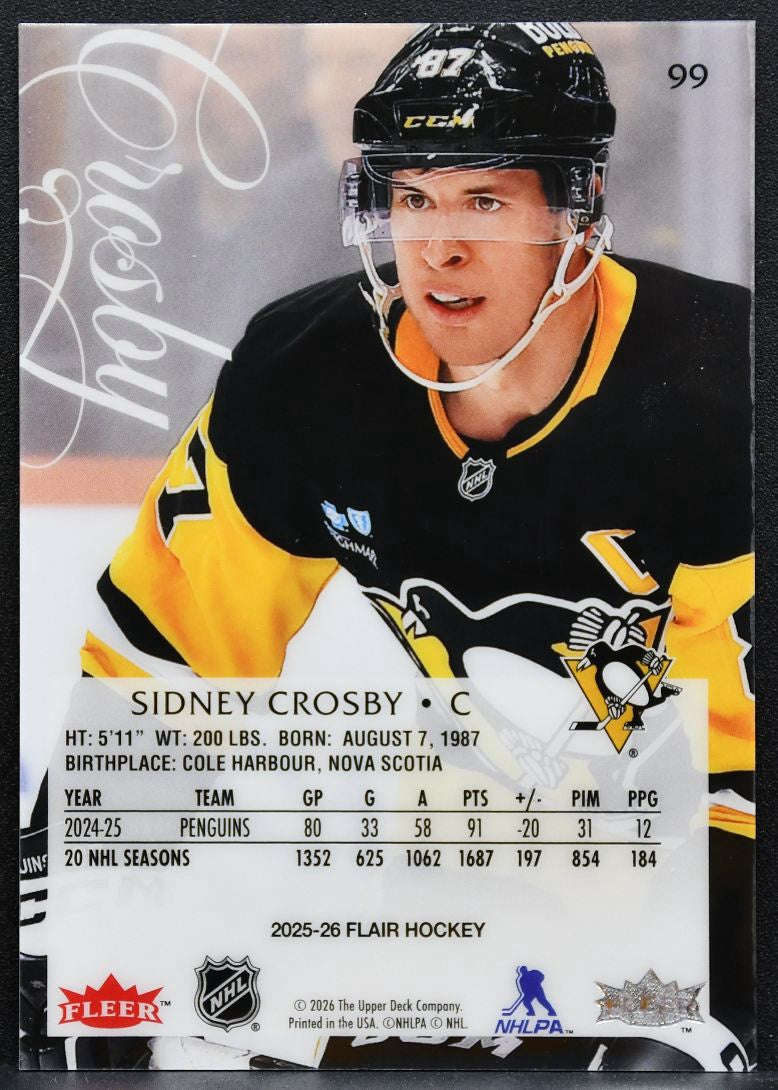2025-26 Flair Sidney Crosby 99 Pittsburgh Penguins 6098