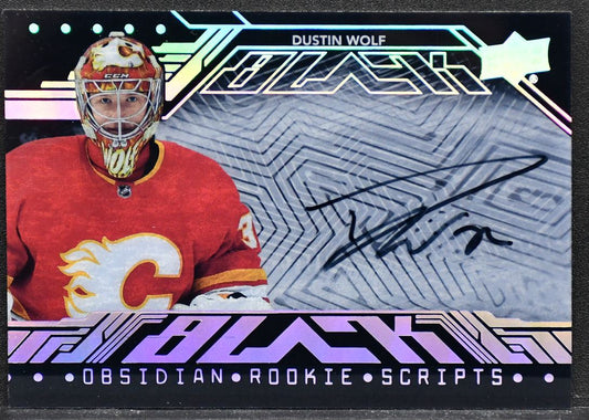 2023-24 SPx UD Black Obsidian Rookie Scripts Dustin Wolf ORS-DW RC Auto