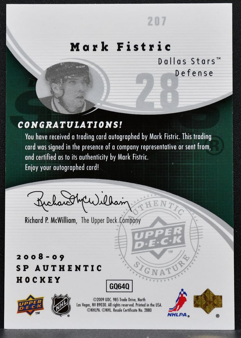 2008-09 SP Authentic Future Watch Auto Mark Fistric Stars RC Auto 514/999 0200