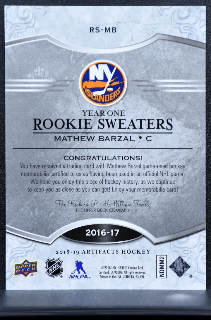 2018-19 UD Artifacts Year One Rookie Sweaters Mathew Barzal RS-MB Jersey 8557