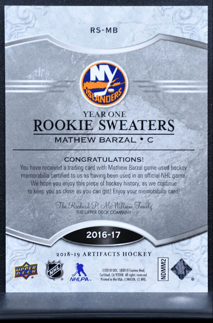 2018-19 UD Artifacts Year One Rookie Sweaters Mathew Barzal RS-MB Jersey 8557