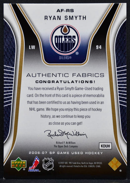 2006-07 SP Game Used Authentic Fabrics Ryan Smyth Oilers 086/100 Jersey 0769
