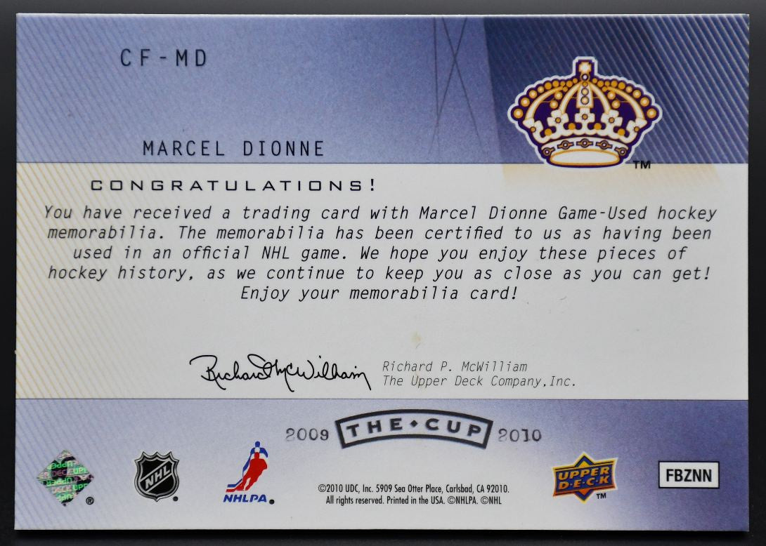 2009-10 UD The Cup Cup Foundations Marcel Dionne CF-MD Jersey