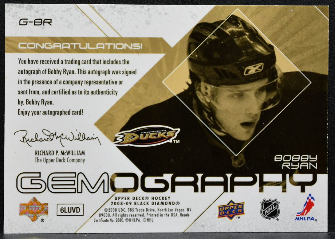 2008-09 Upper Deck Black Diamond Gemography Bobby Ryan G-BR Ducks Auto 7422