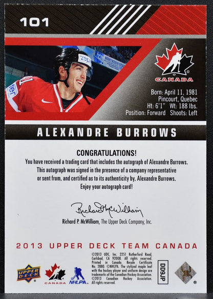 2013-14 Upper Deck Team Canada Gold Signatures Alexandre Burrows Auto 9732