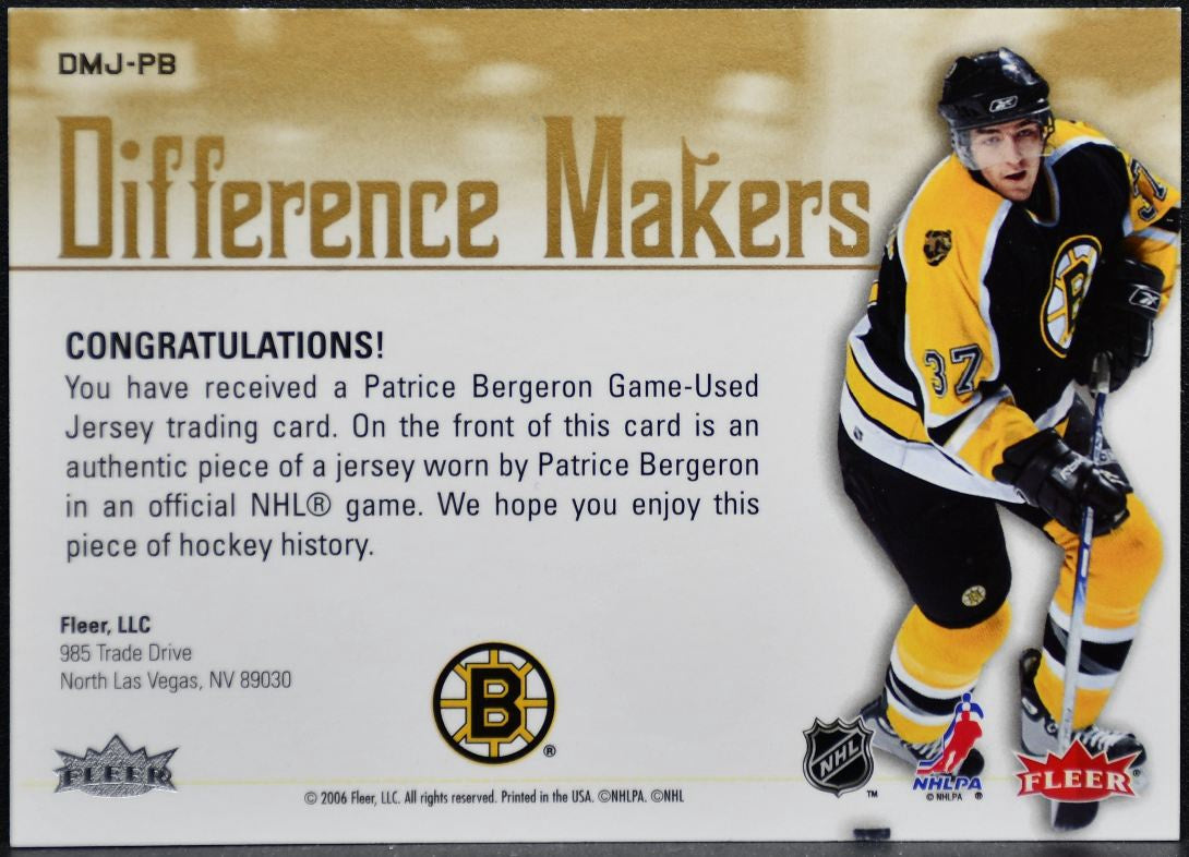 2005-06 Fleer Ultra Difference Makers Jerseys Bergeron Bruins Jersey 2164
