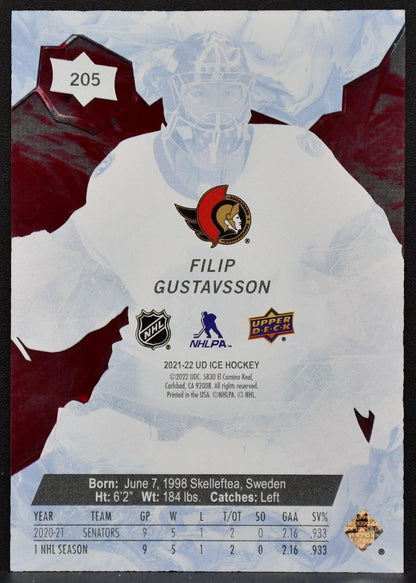 2021-22 Upper Deck Ice Premieres Red Filip Gustavsson 205 RC 096/399 1395