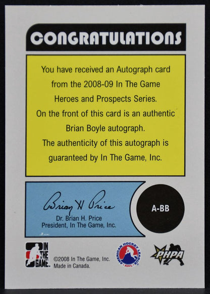 2008-09 In The Game Heroes and Prospects Brian Boyle A-BB Monarchs Auto 7433