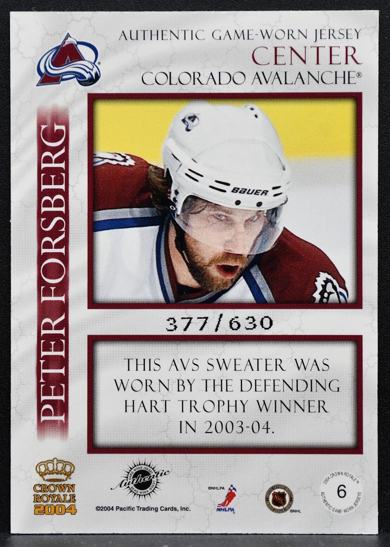 2004-05 Pacific Crown Royale Jersey Peter Forsberg Avalanche 377/630 Jersey 6076