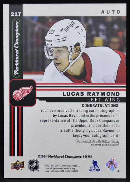 2022-23 Parkhurst Champions Lucas Raymond 217 Auto
