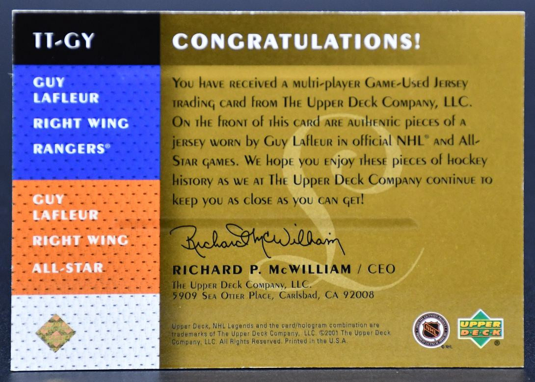2001-02 UD Legends Timeless Tributes Guy Lafleur - Combo TT-GY Jersey