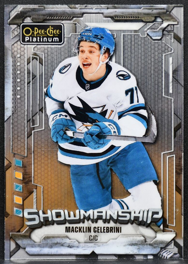 2024-25 O-Pee-Chee Platinum Showmanship Macklin Celebrini S-8 Sharks RC 7136