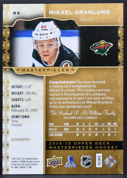 2014-15 UD Masterpieces Signatures Mikael Granlund 86 Auto